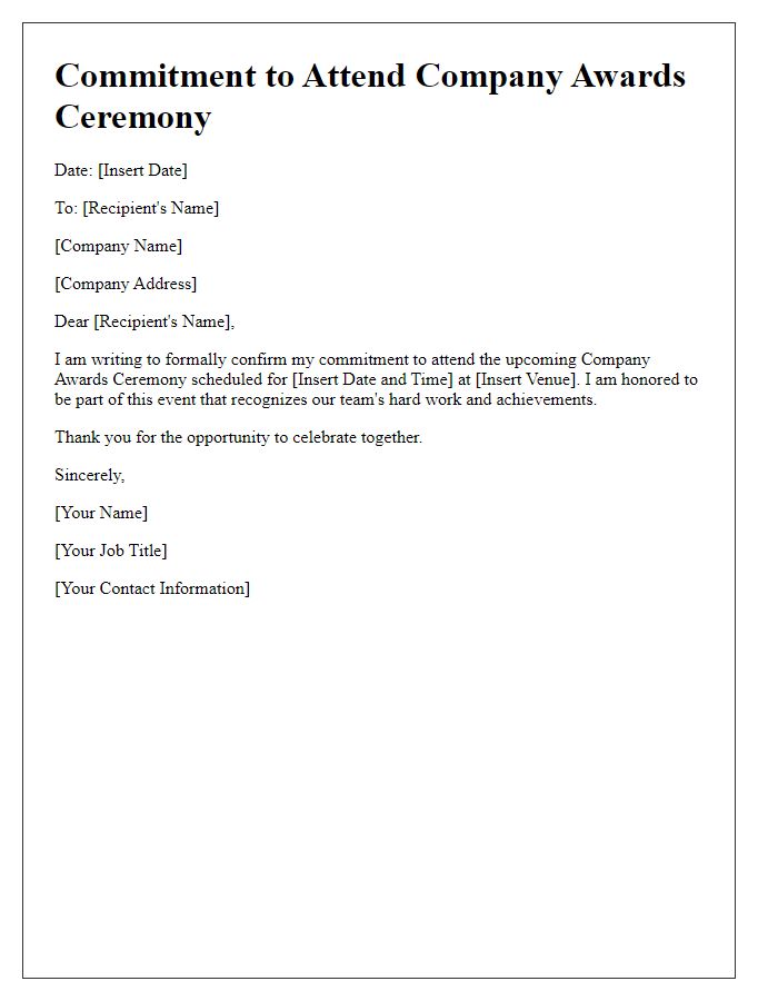 Letter template of commitment to join company awards ceremony.