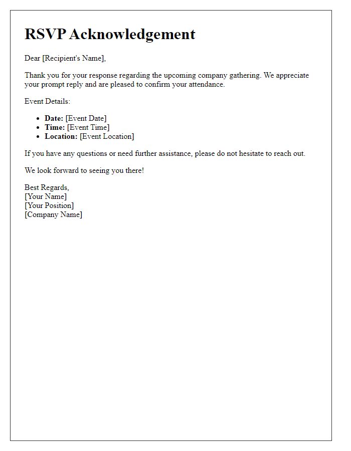 Letter template of RSVP acknowledgement for company gathering.