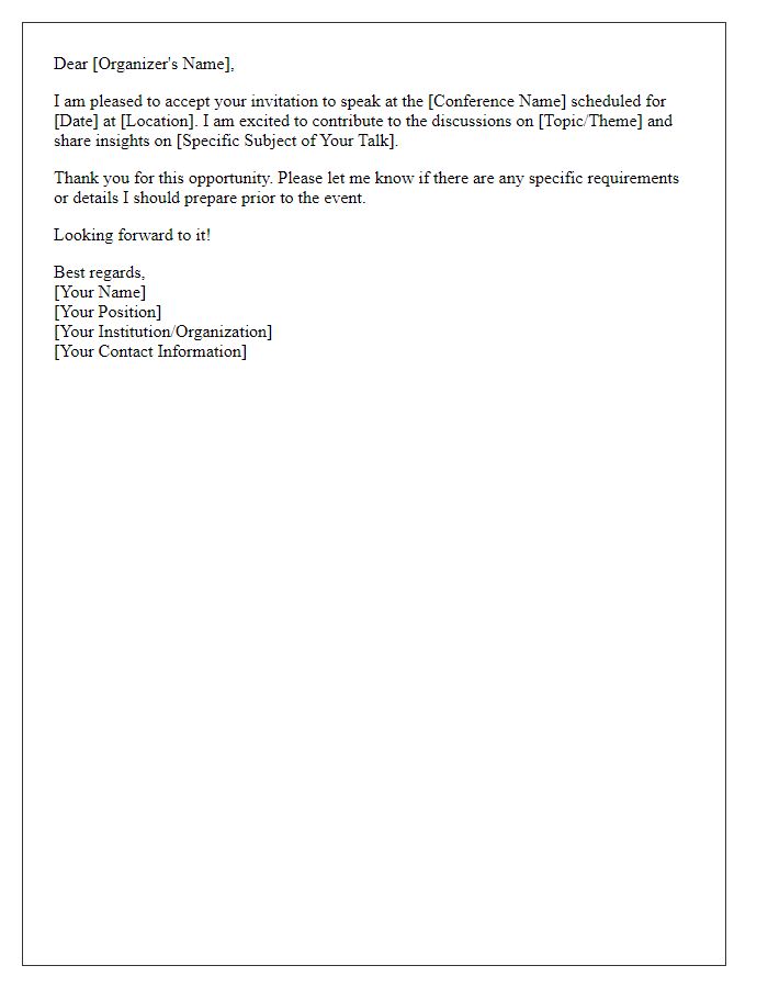 Letter template of Acceptance for Conference Speaker Invitation