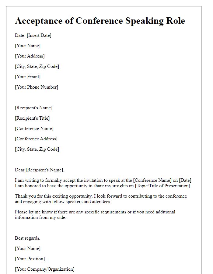 Letter template of Acceptance of Conference Speaking Role