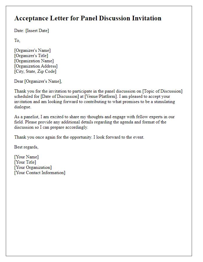 Letter template of Acceptance for Panel Discussion Invitation