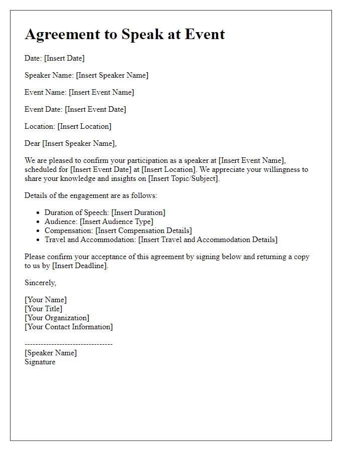 Letter template of Agreement to Speak at Event