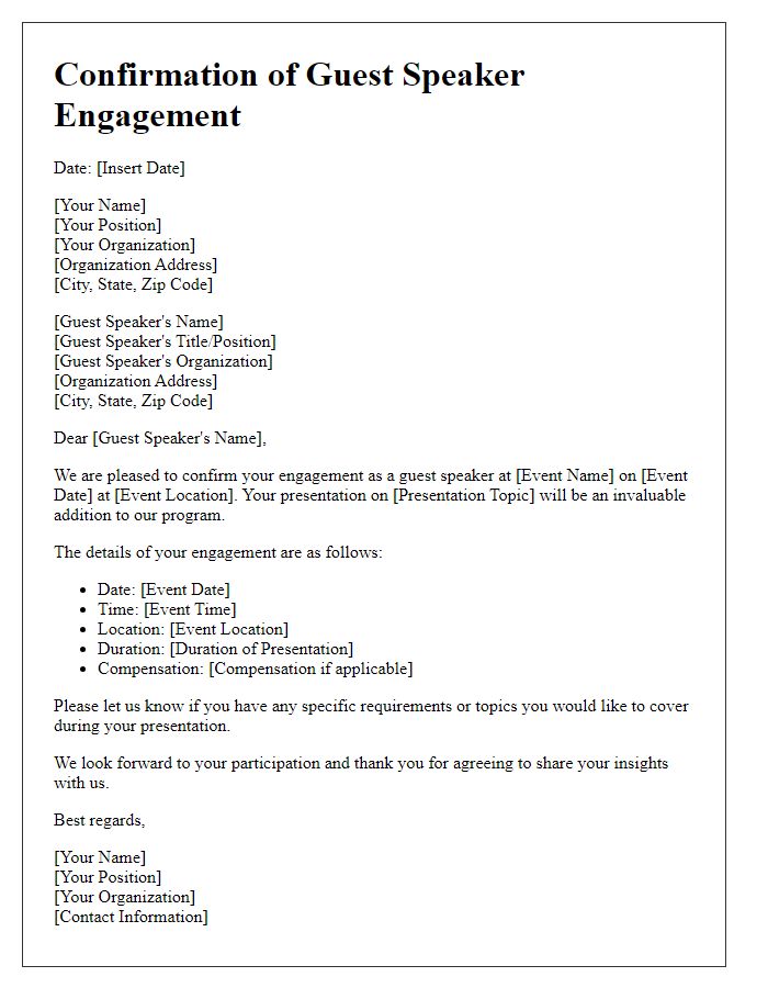 Letter template of Confirmation for Guest Speaker Engagement