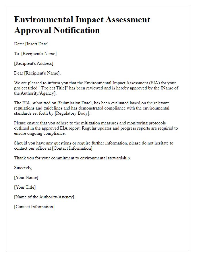 Letter template of environmental impact assessment approval notification