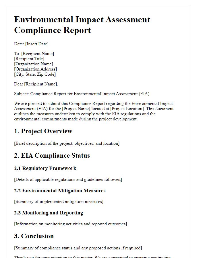 Letter template of environmental impact assessment compliance report