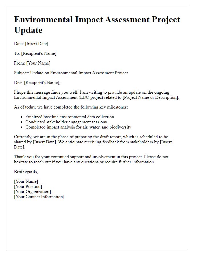 Letter template of environmental impact assessment project update