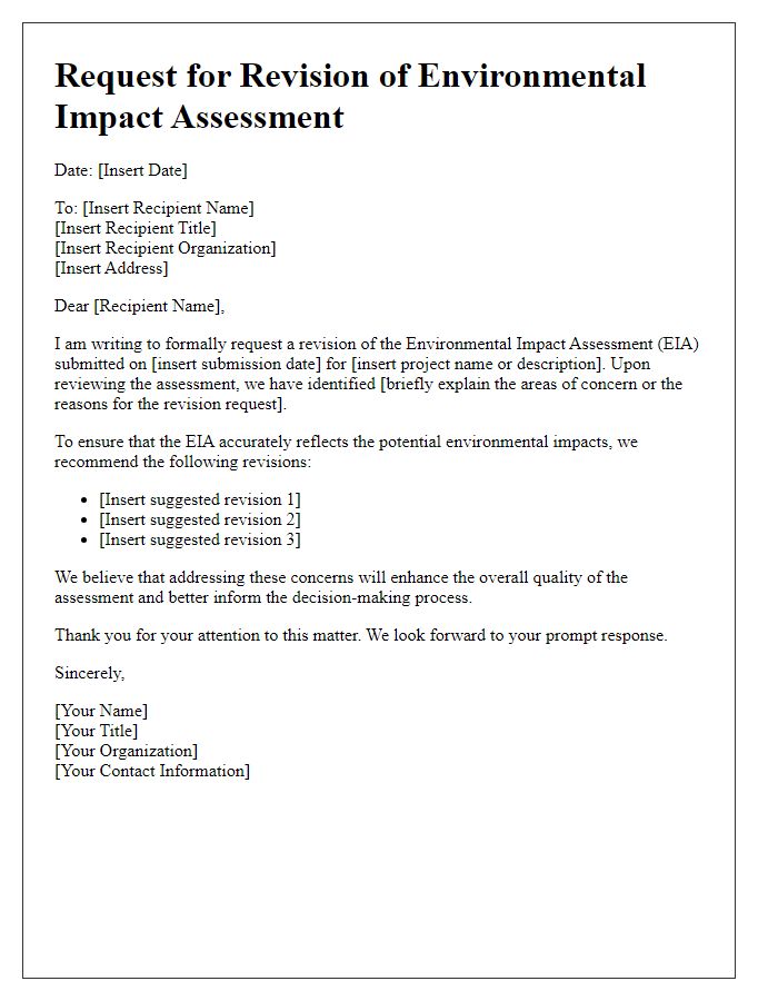 Letter template of environmental impact assessment revision request