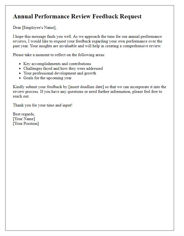 Letter template of annual performance review feedback request