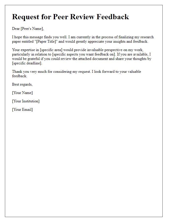 Letter template of peer review feedback solicitation