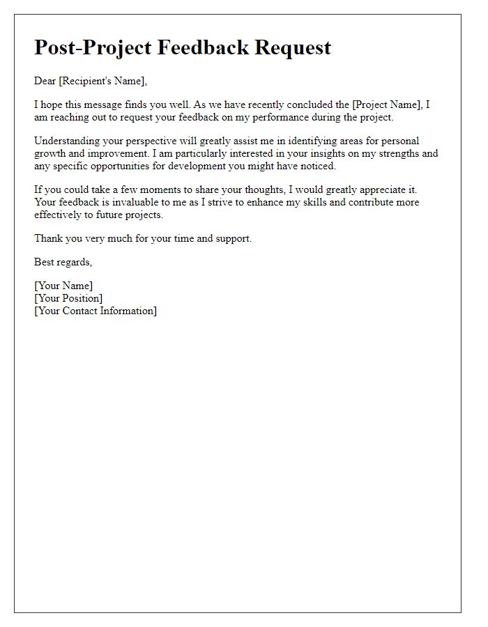 Letter template of post-project feedback request for personal growth