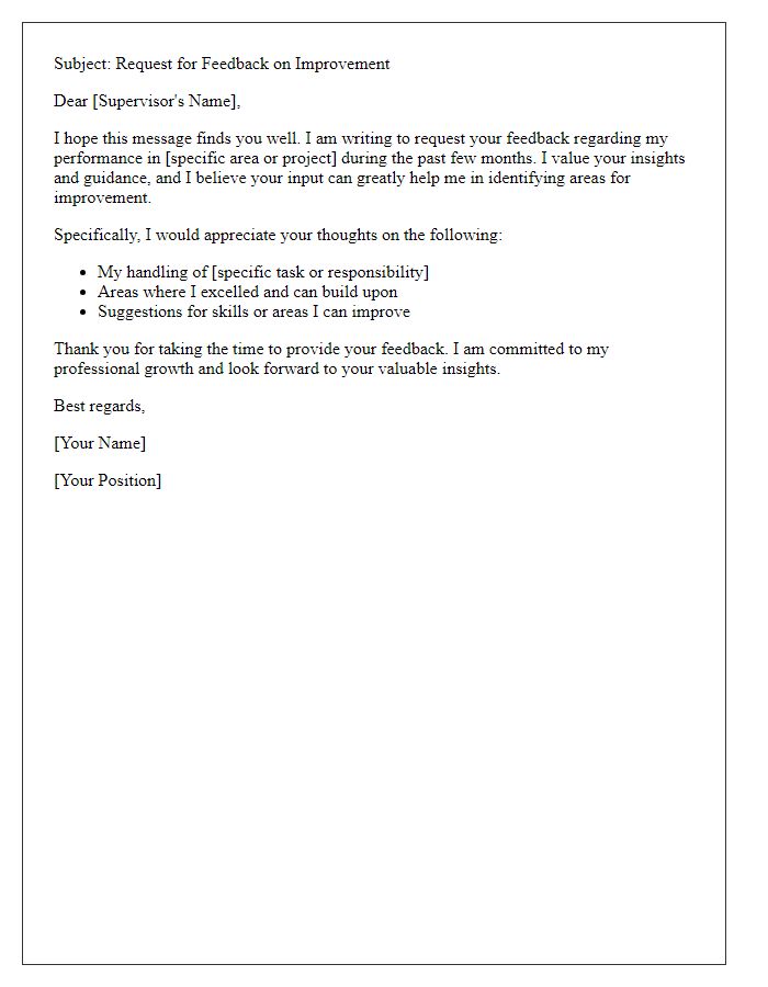 Letter template of supervisor feedback request for improvement