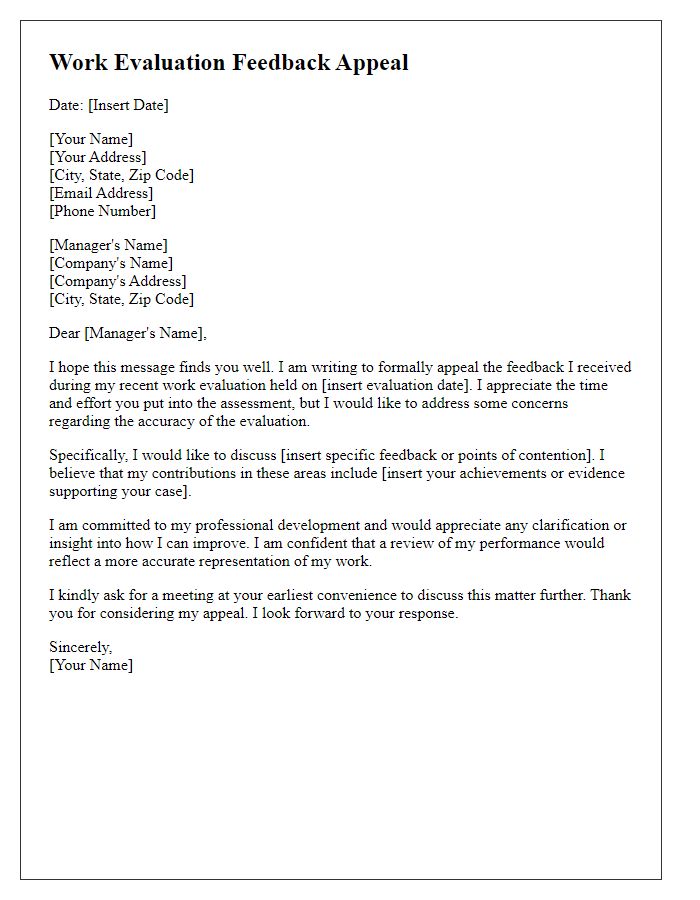 Letter template of work evaluation feedback appeal