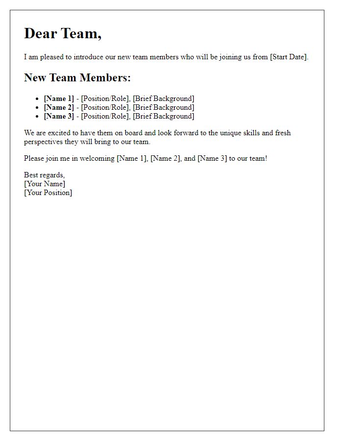 Letter template of formal introduction to new team members.