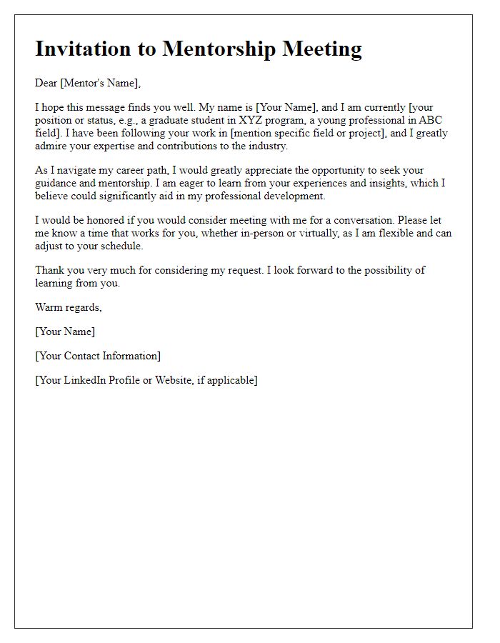 Letter template of inviting a professional mentor for career advice