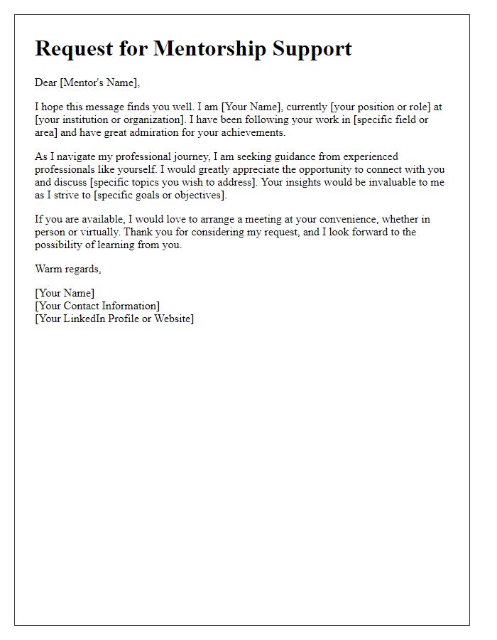 Letter template of requesting support from a professional mentor