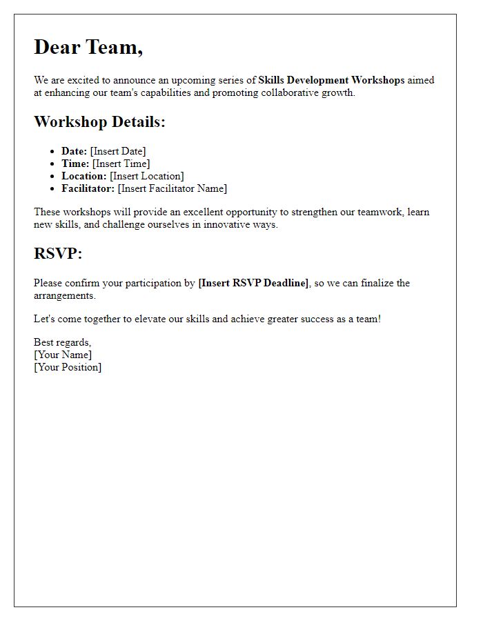 Letter template of team challenge awareness for skills development workshops.