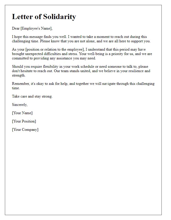 Letter template of solidarity with employee during tough periods