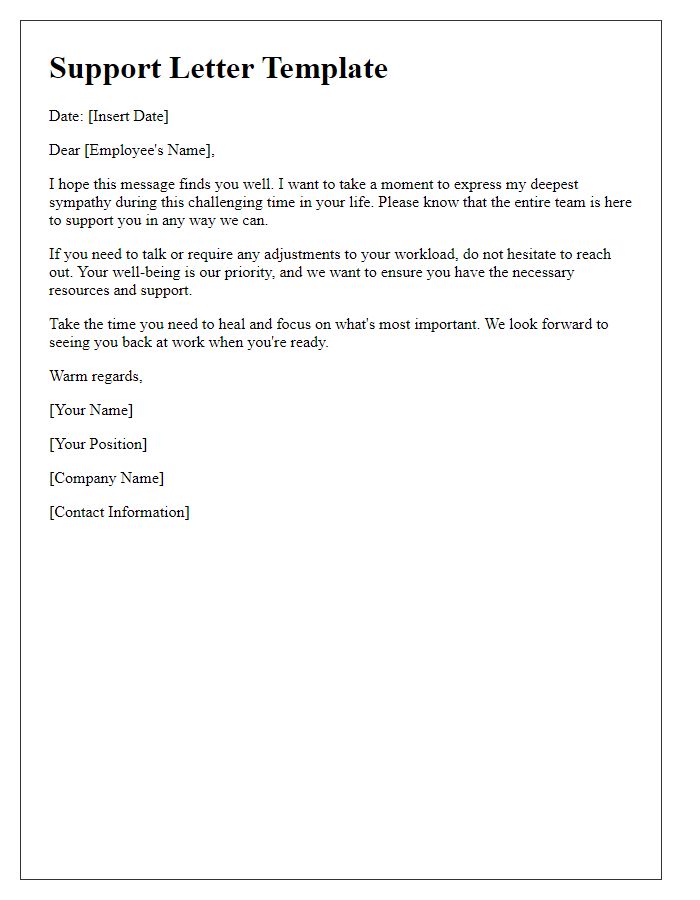 Letter template of support during employee's difficult times