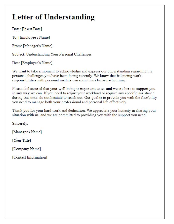 Letter template of understanding for employee personal challenges