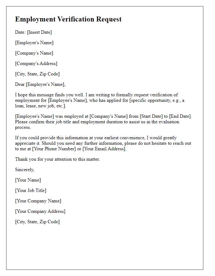 Letter template of proposal for employment verification request