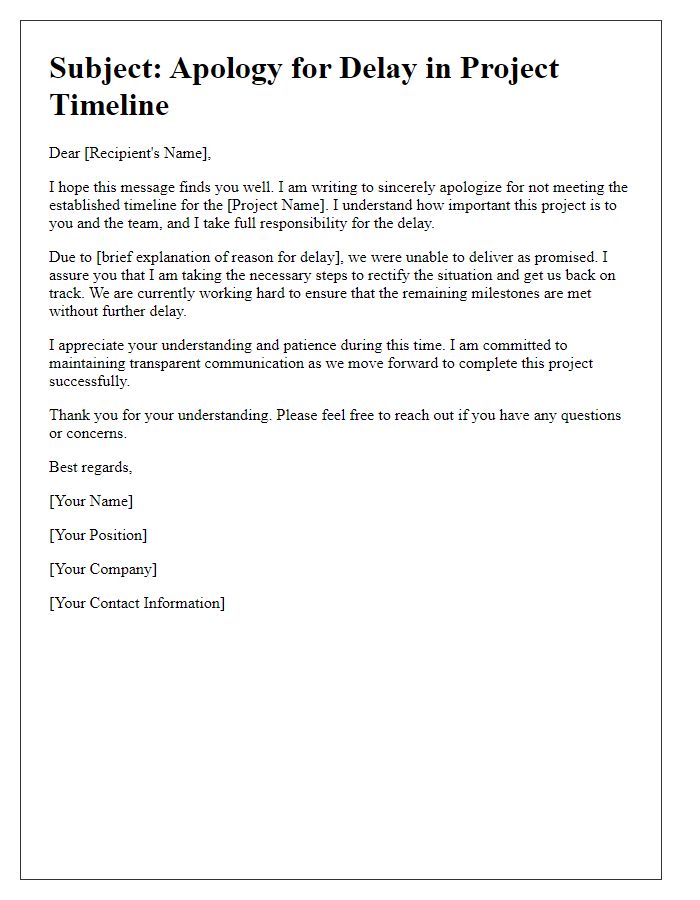 Letter template of apology for not meeting project timeline