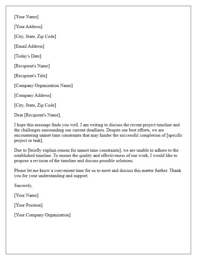 Letter template of communication for unmet time constraints