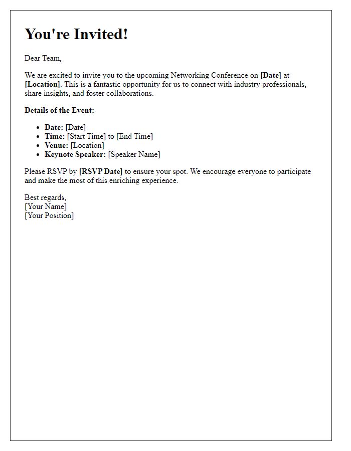 Letter template of invitation for colleagues to attend a networking conference.