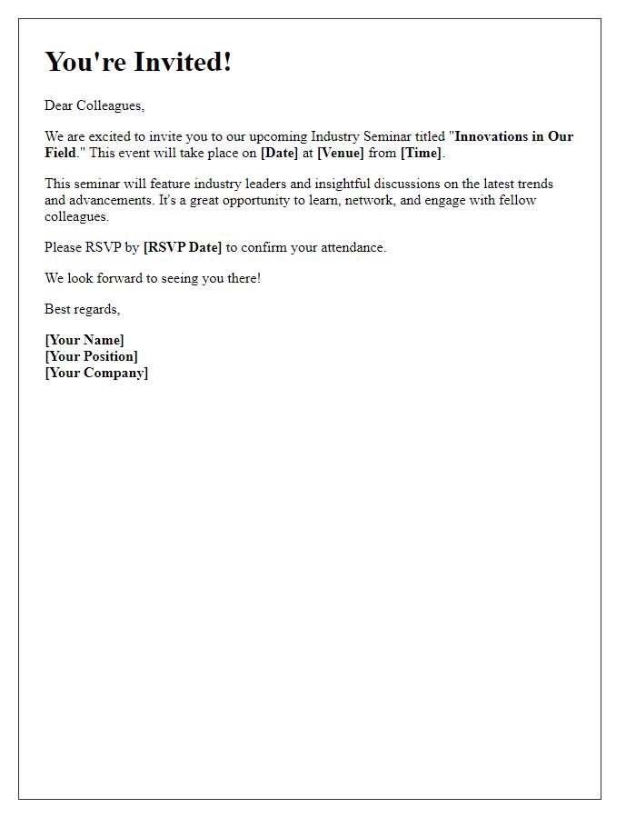 Letter template of invitation to colleagues for an industry seminar.