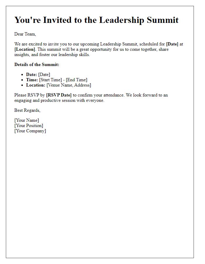 Letter template of invitation for colleagues for a leadership summit.