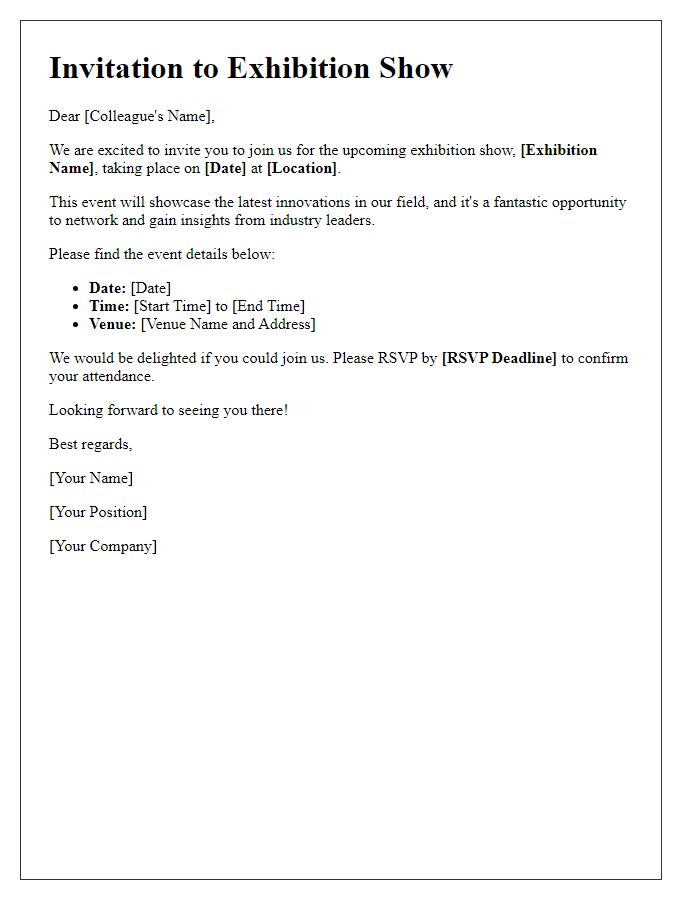 Letter template of invitation for colleagues to visit an exhibition show.