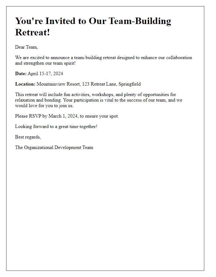 Letter template of invitation for coworkers to engage in a team-building retreat.