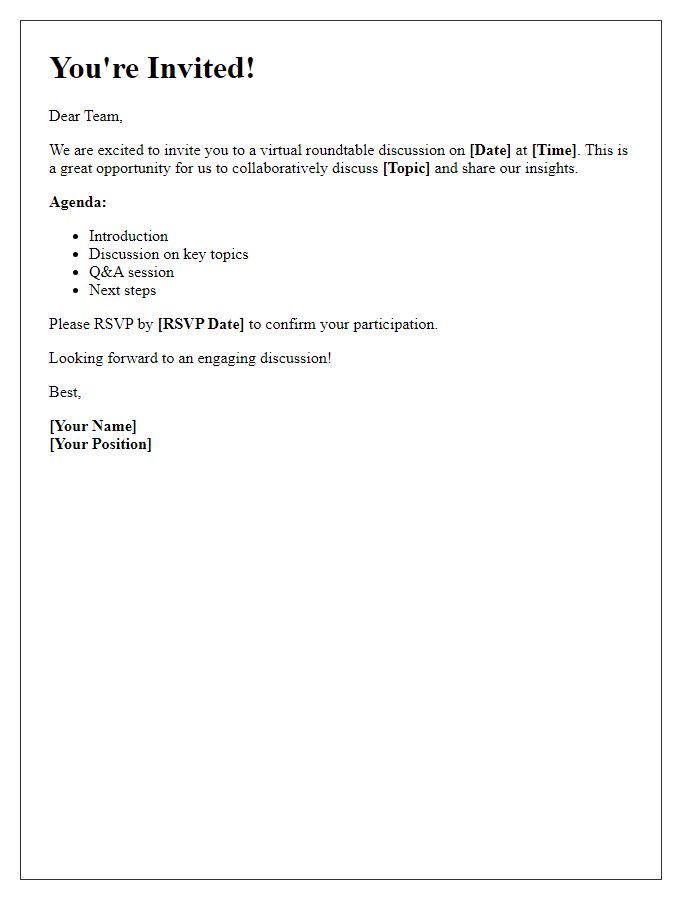 Letter template of invitation to coworkers for a virtual roundtable discussion.