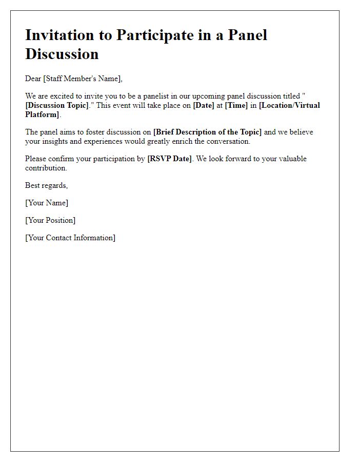 Letter template of invitation for staff to take part in a panel discussion.