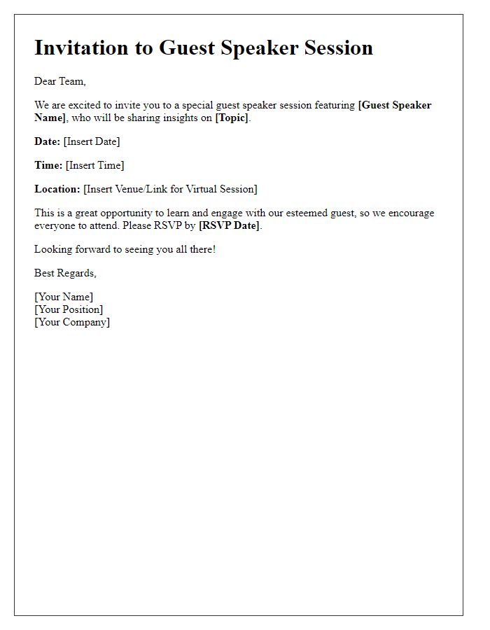 Letter template of invitation for team members for a guest speaker session.