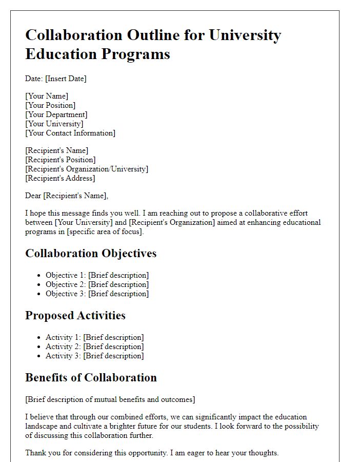 Letter template of collaboration outline for university education programs