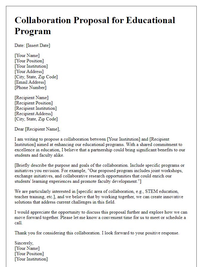 Letter template of collaboration proposal for educational institution program