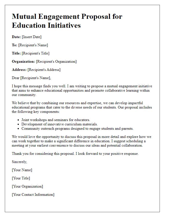 Letter template of mutual engagement proposal for education initiatives