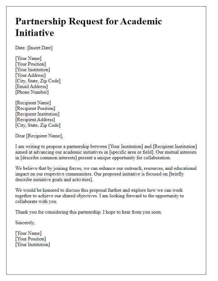 Letter template of partnership request for academic institution initiative