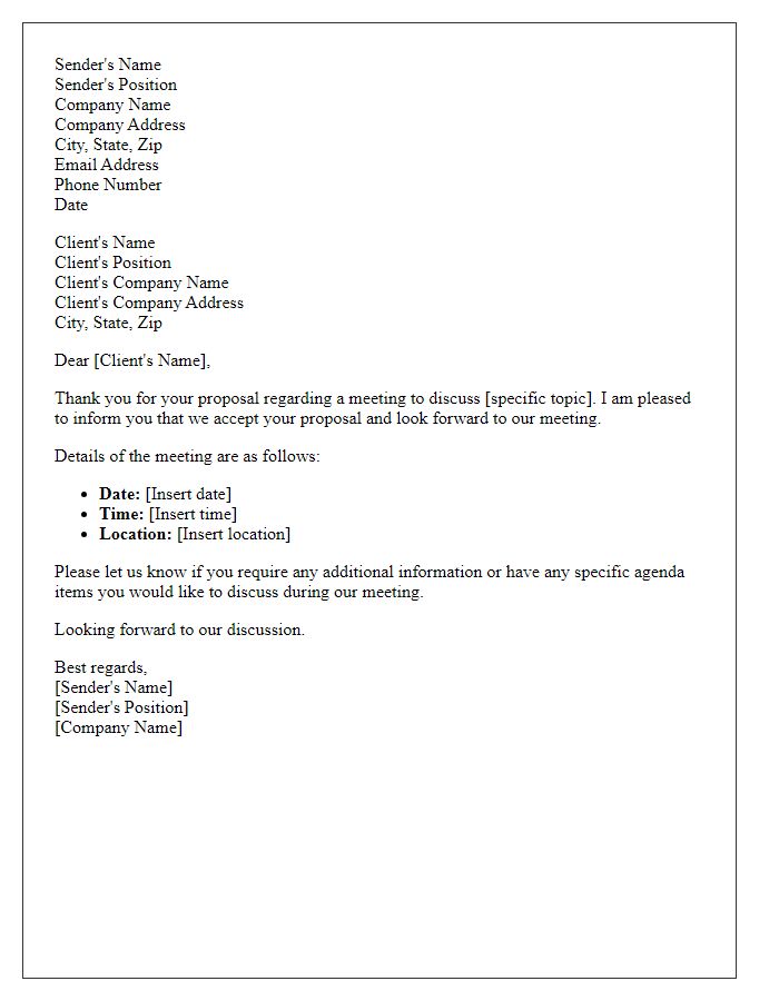 Letter template of acceptance for client meeting proposal.