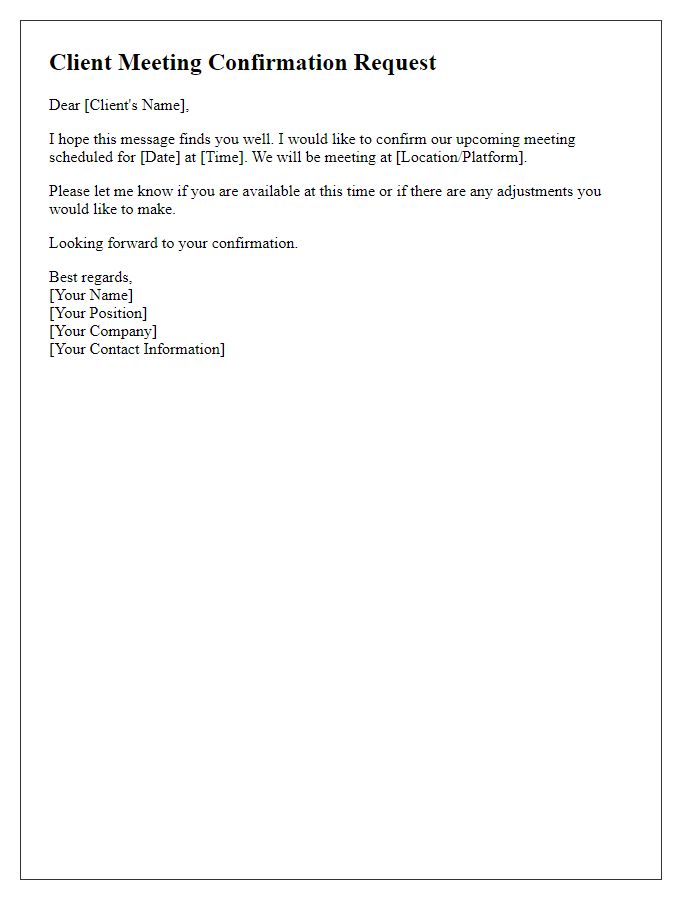 Letter template of client meeting confirmation request.