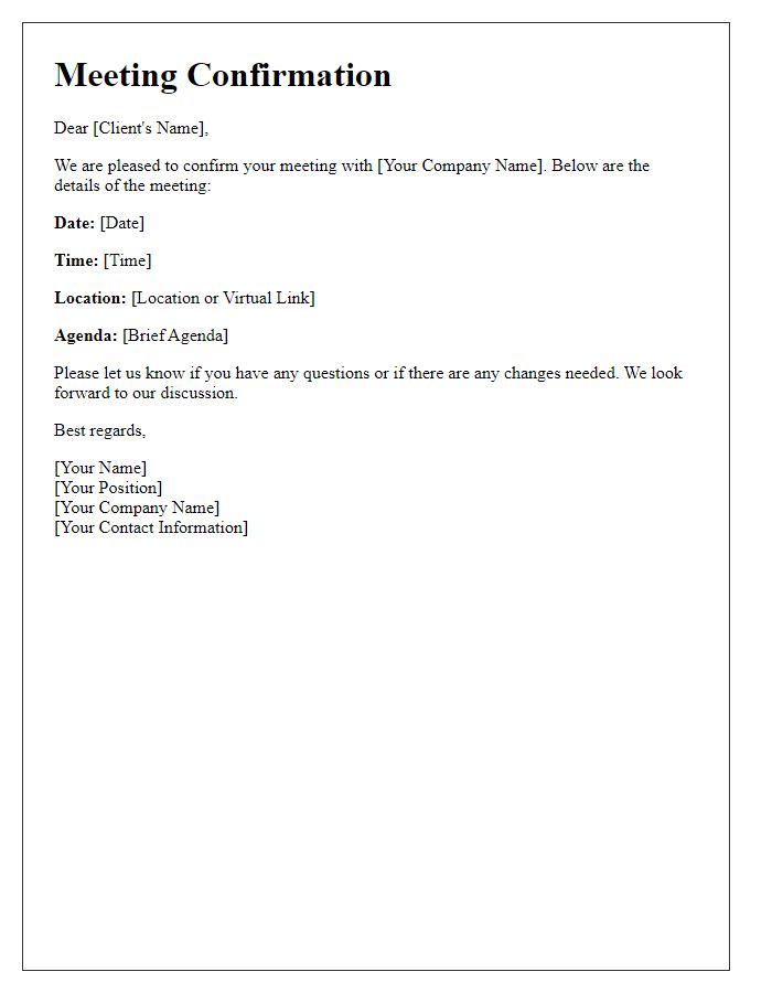 Letter template of notification for confirmed client meeting.