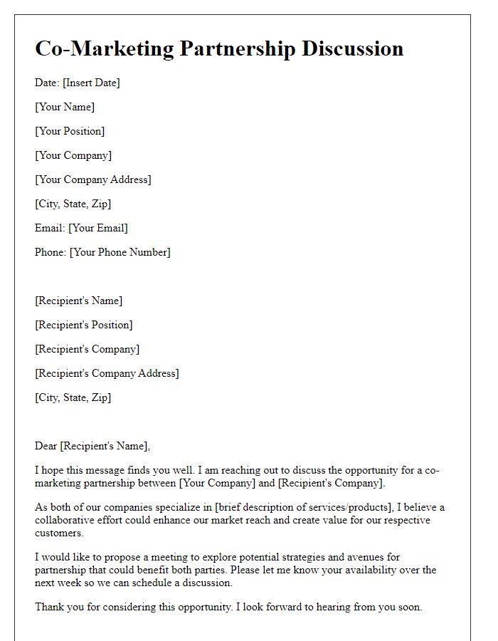 Letter template of co-marketing partnership discussion