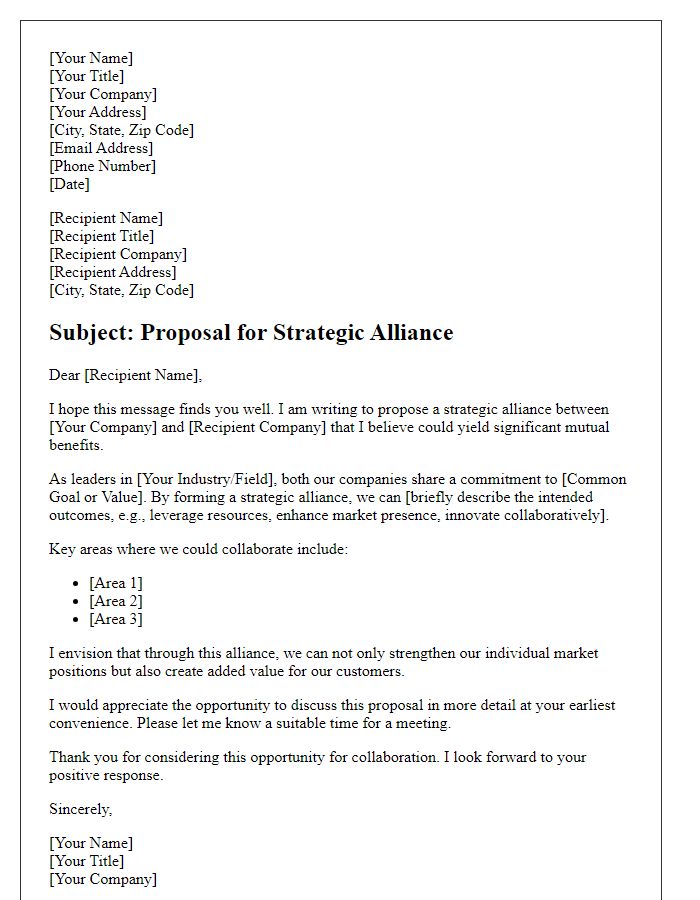 Letter template of strategic alliance proposal