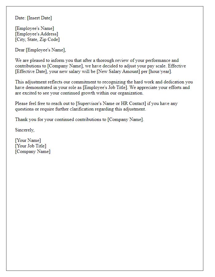 Letter template of pay scale adjustment for personnel