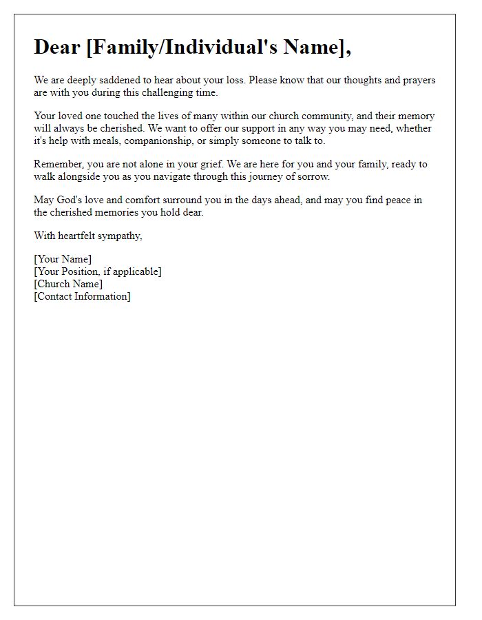 Letter template of support for a grieving church family.