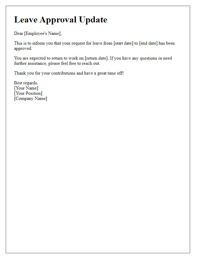 Letter template of leave approval update