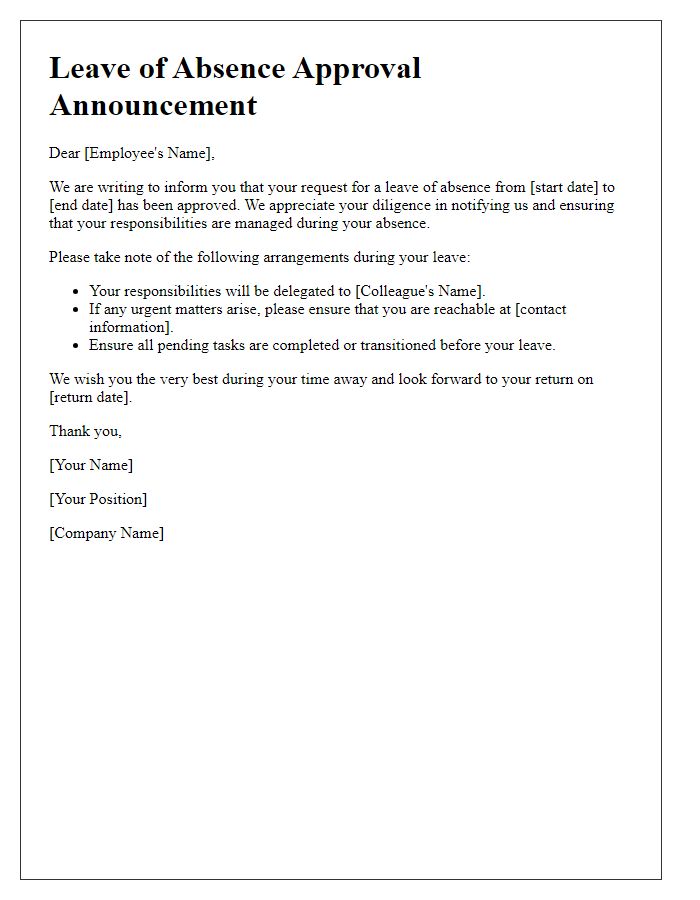 Letter template of leave of absence approval announcement