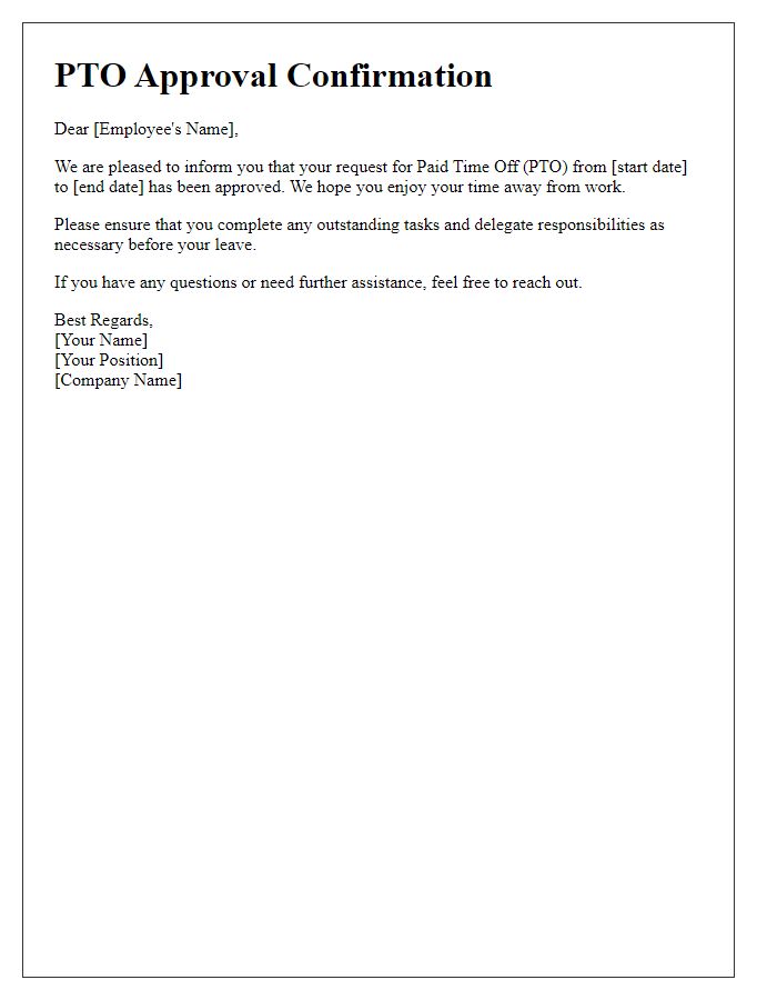 Letter template of PTO approval message