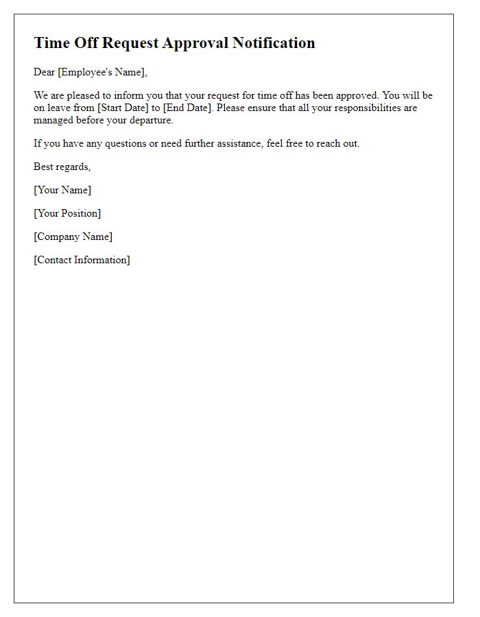 Letter template of time off request approval notification