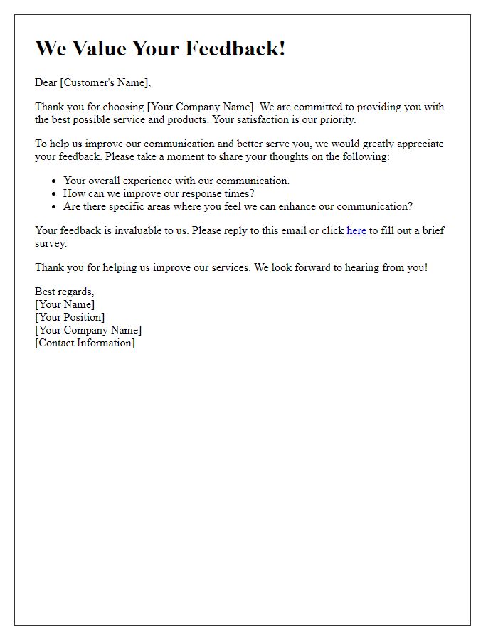 Letter template of customer feedback solicitation aimed at improving communication